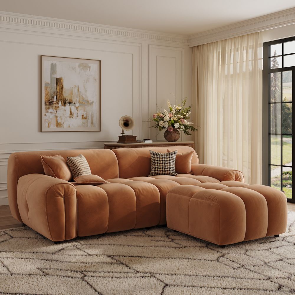 Brown Velvet Fabric Modular Sofas