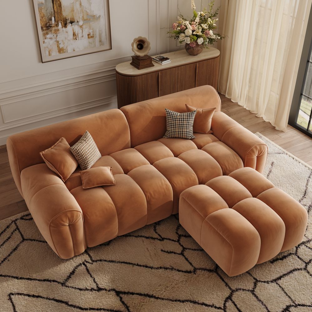 Brown Velvet Fabric Modular Sofas