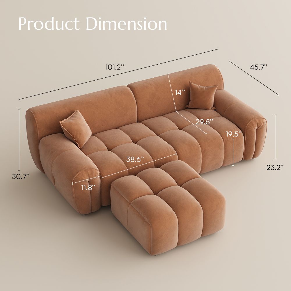 Brown Velvet Fabric Modular Sofas