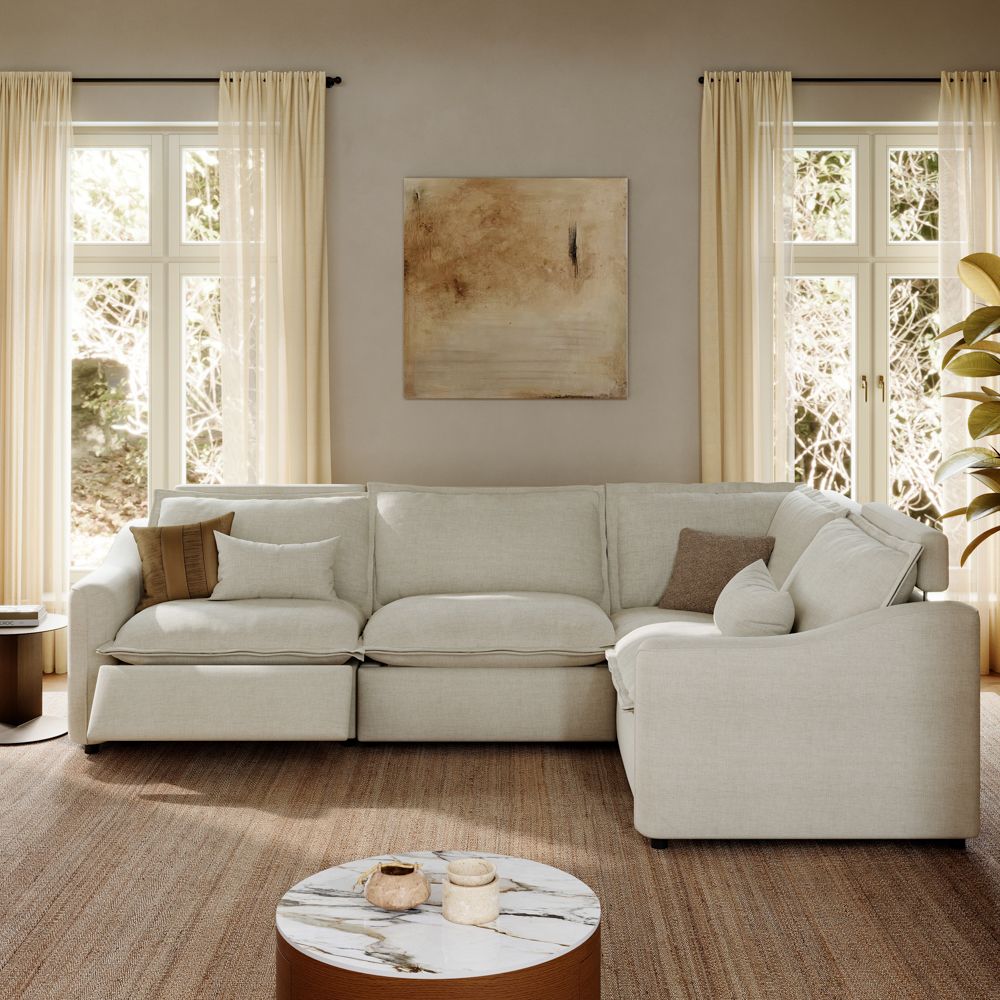 Extendable Beige Velvet Modular Sofas