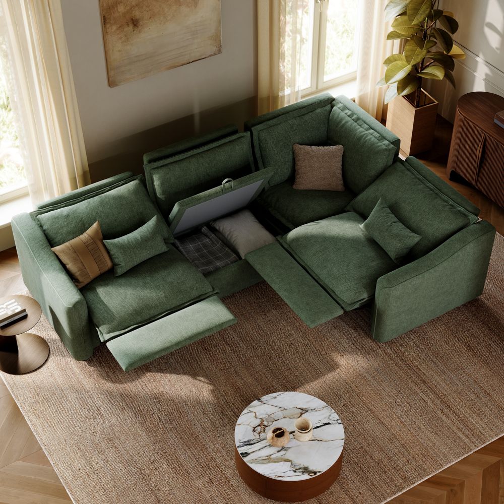 Curved Green Velvet Modular Sofas