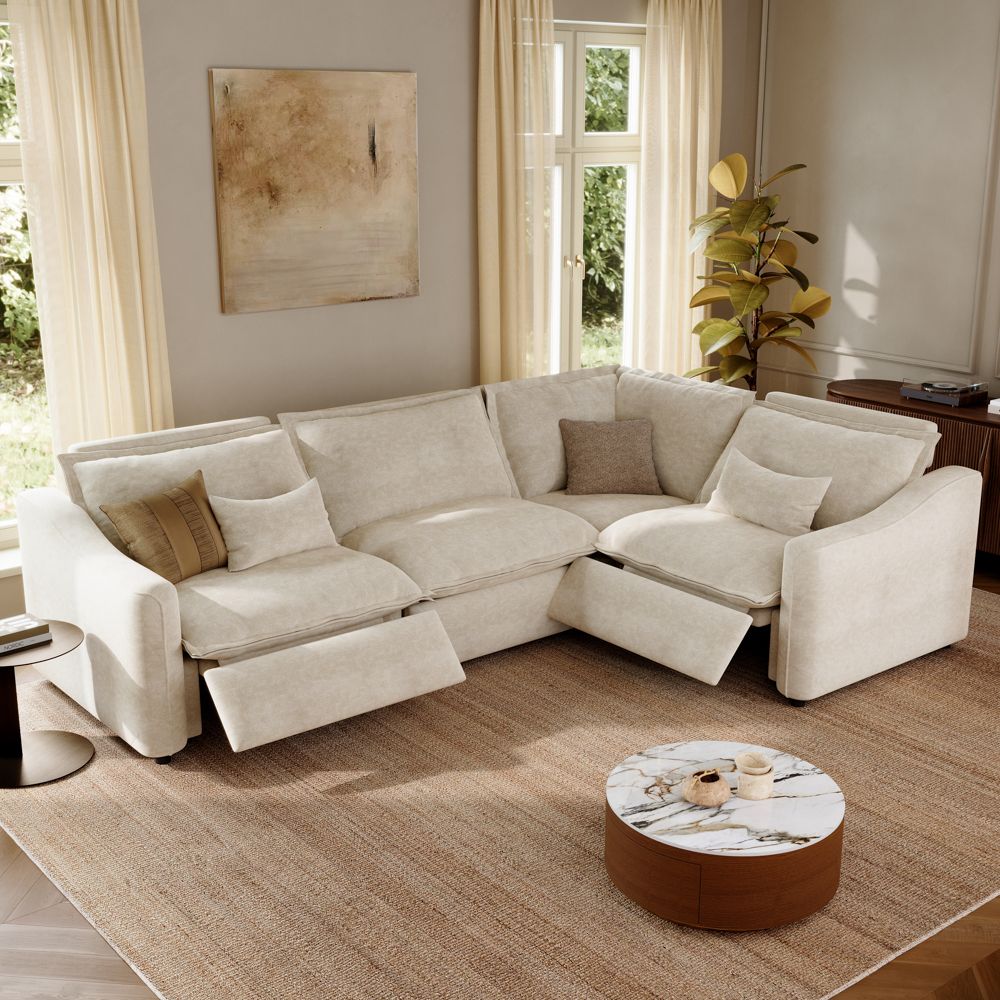Power Outlet Beige Pet-Friendly Fabric Modular Sofas