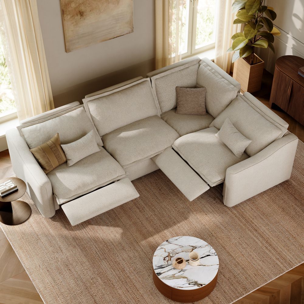Velvet Beige Linen Modular Sofas