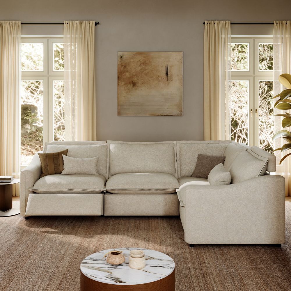 Curved Beige Linen Modular Sofas
