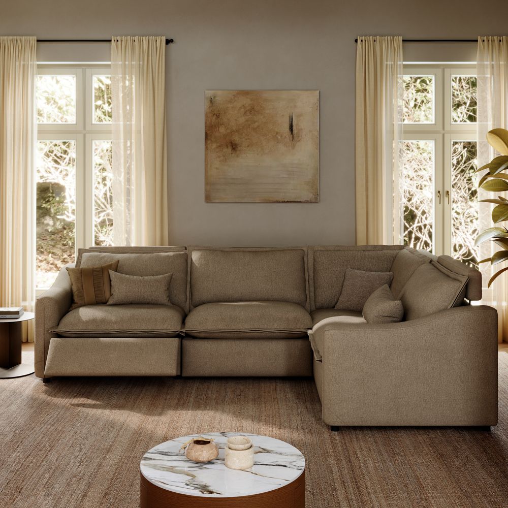 Power Outlet Khaki Linen Modular Sofas