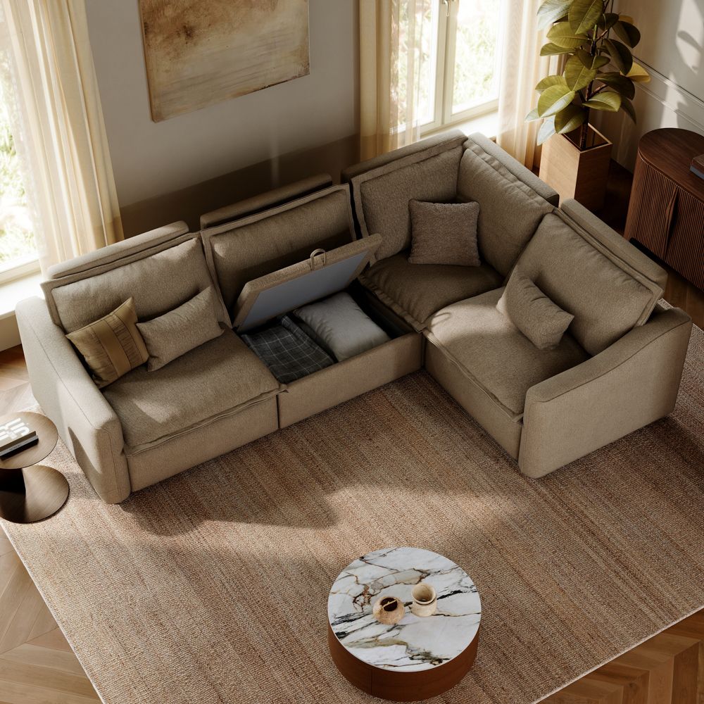Memory Foam Khaki Linen Modular Sofas