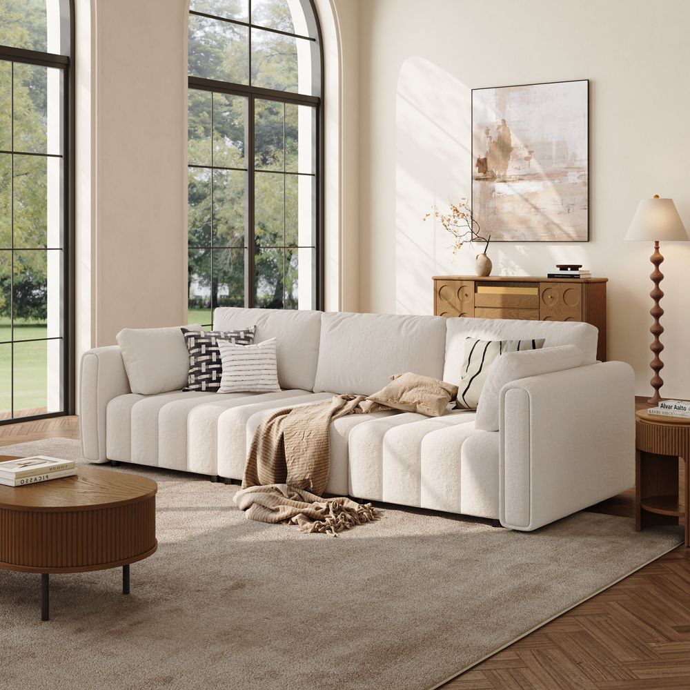 Office Beige Chenille Modular Sofas