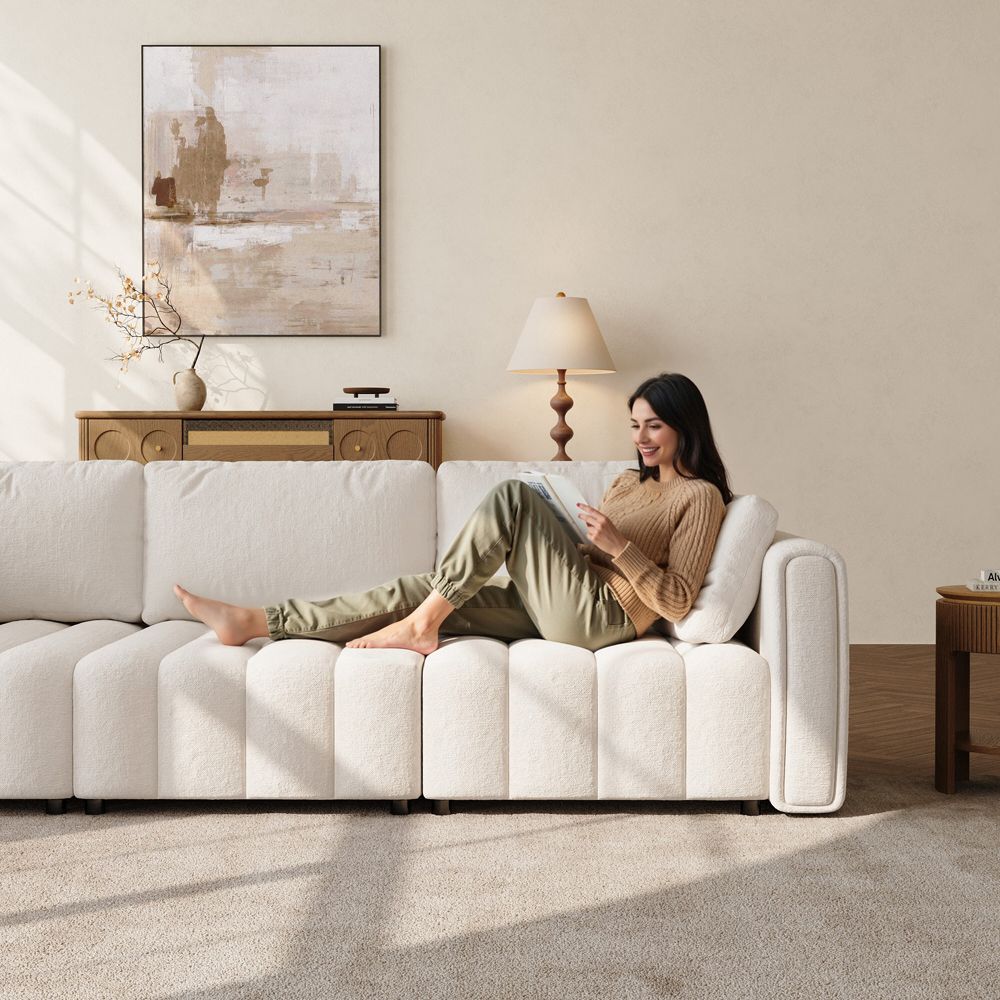 Comfortable Beige Chenille Sofa Set