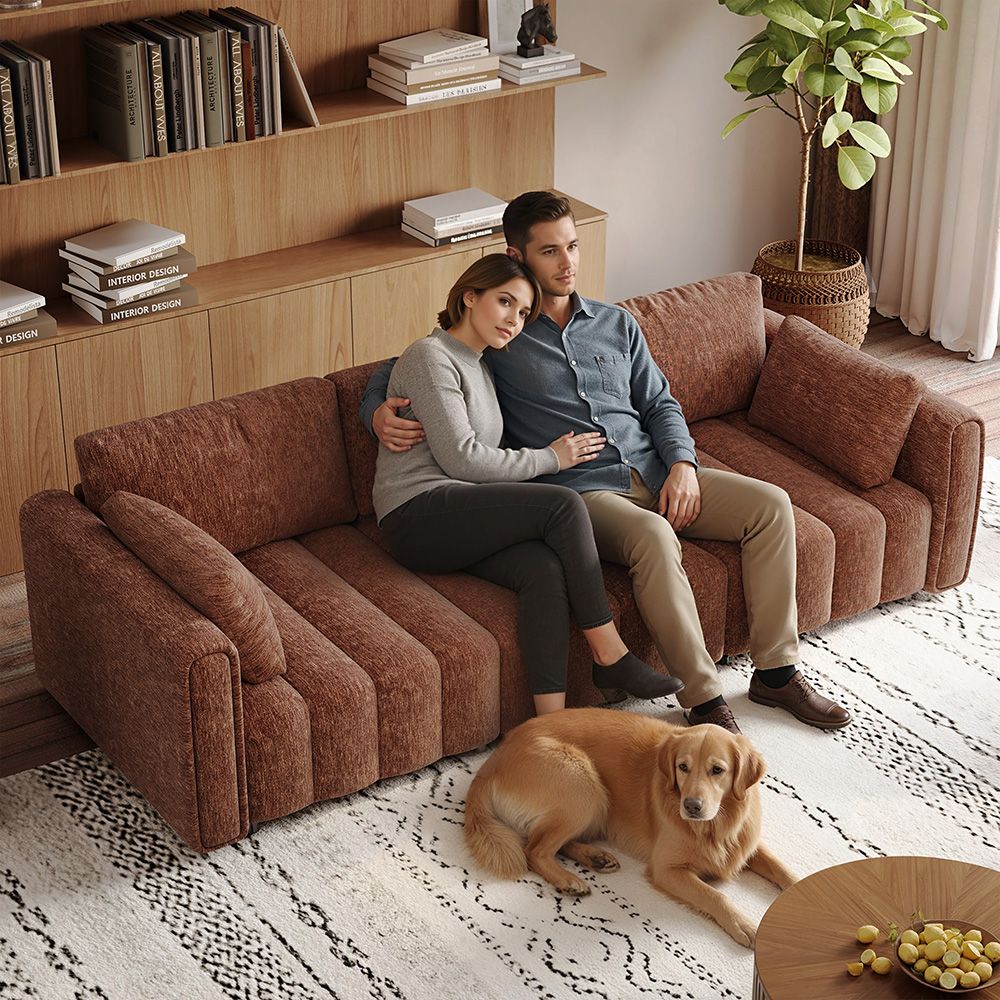 Comfortable Brown Chenille Sofa Set