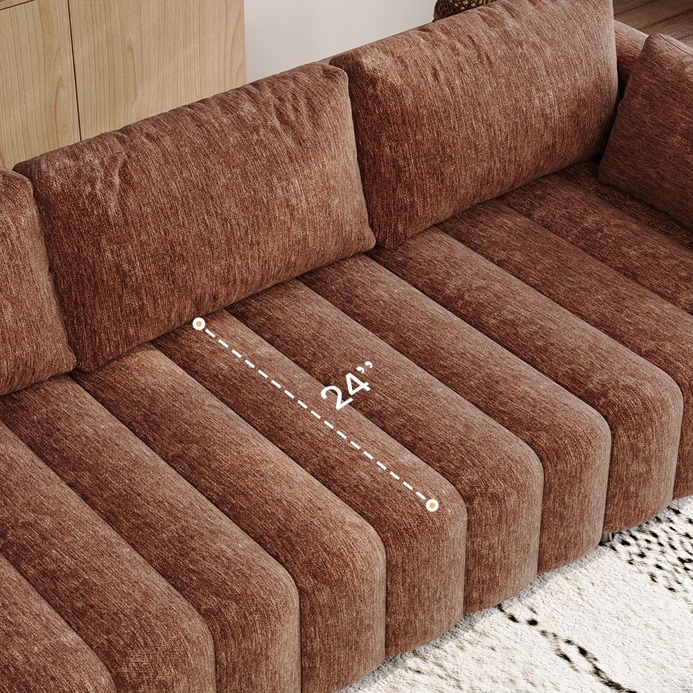Mid Century Modern Brown Chenille Sofa Set