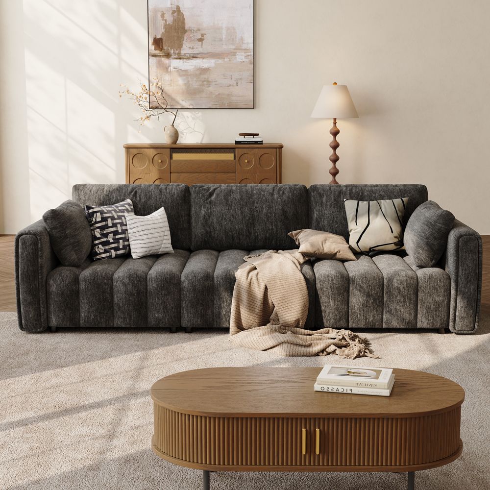 Living Room Black Chenille Modular Sofas