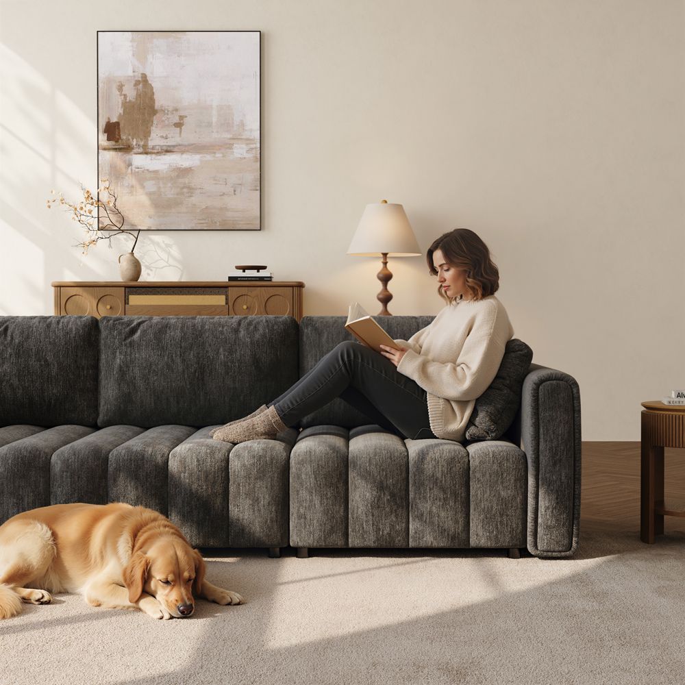 Apartment Black Chenille Modular Sofas