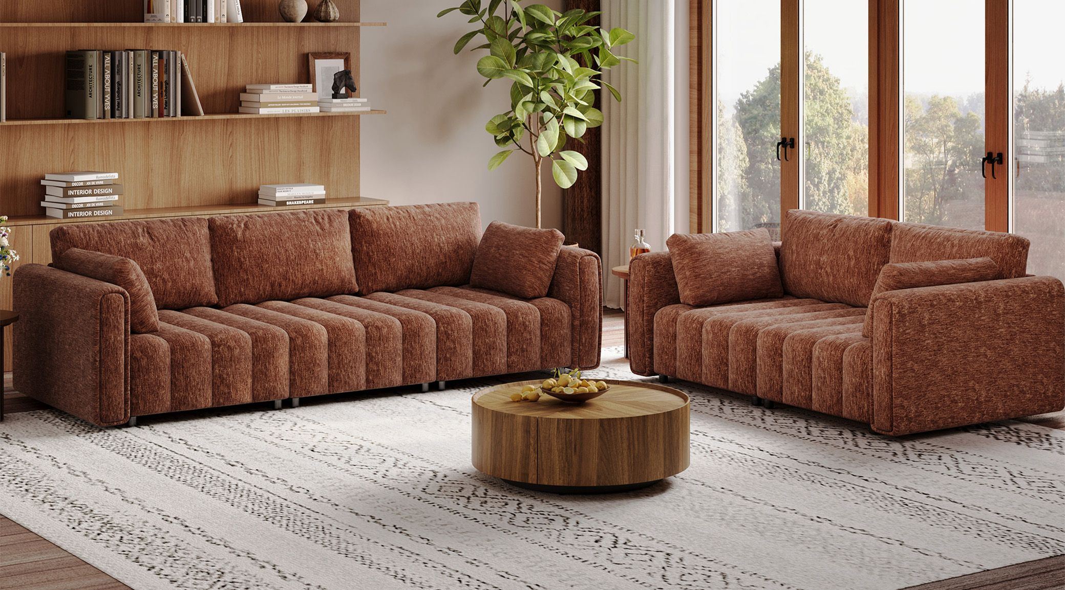 Retro Brown Chenille Sofa