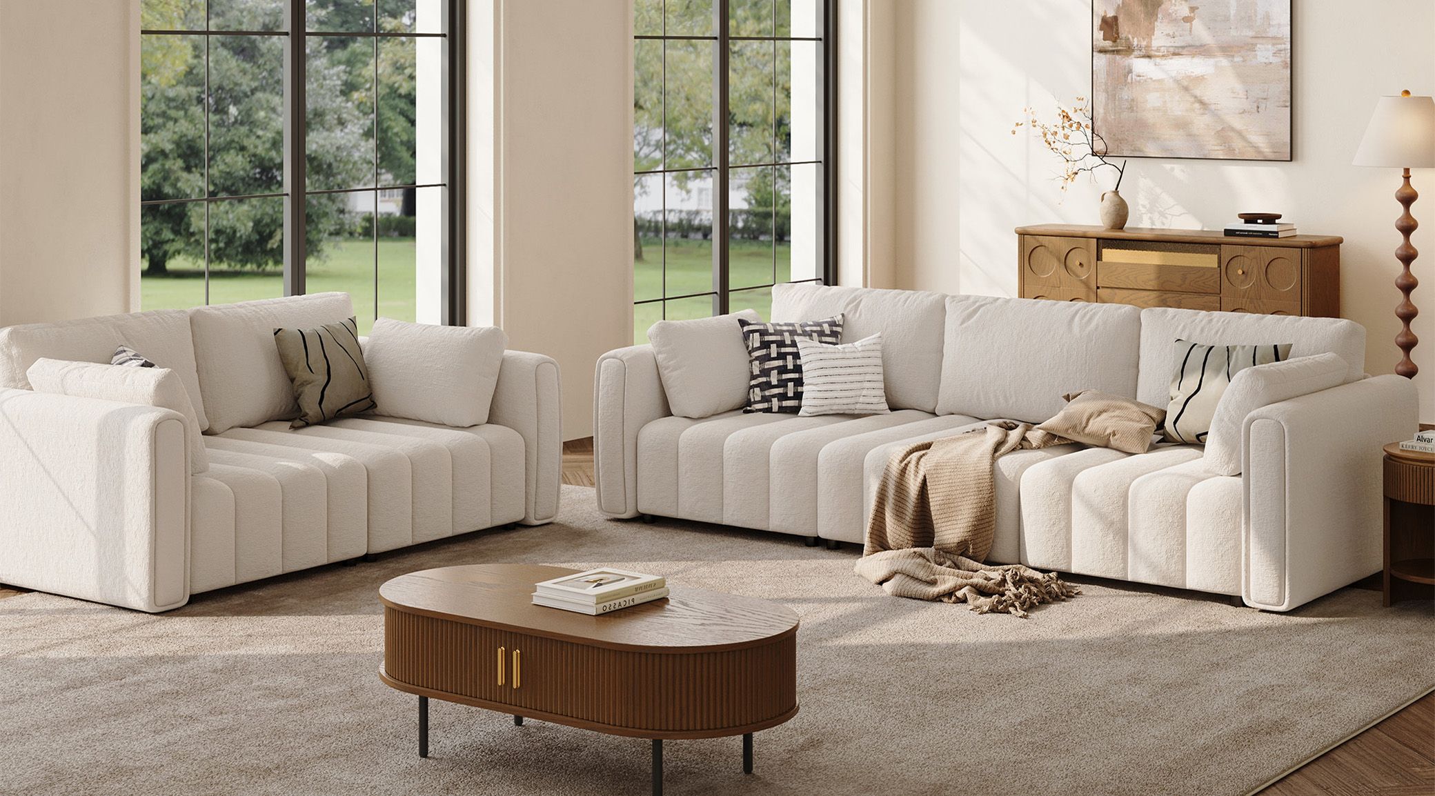 Retro Beige Chenille Sofa