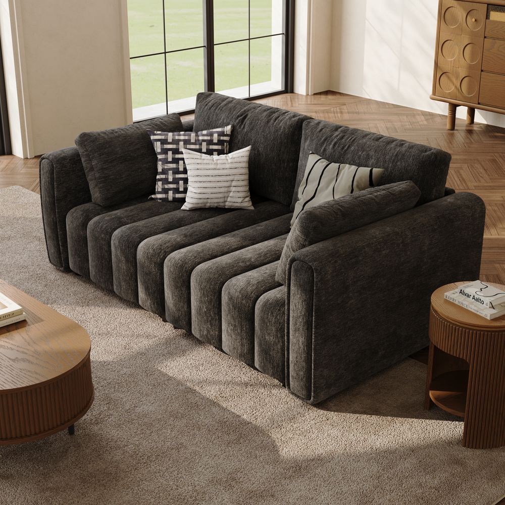 Modern Black Chenille Modular Sofas