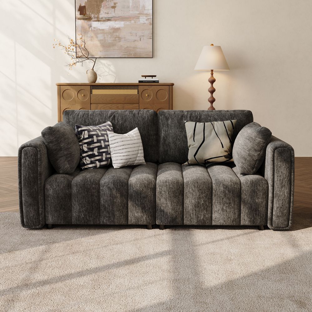 Modern Black Chenille Modular Sofas
