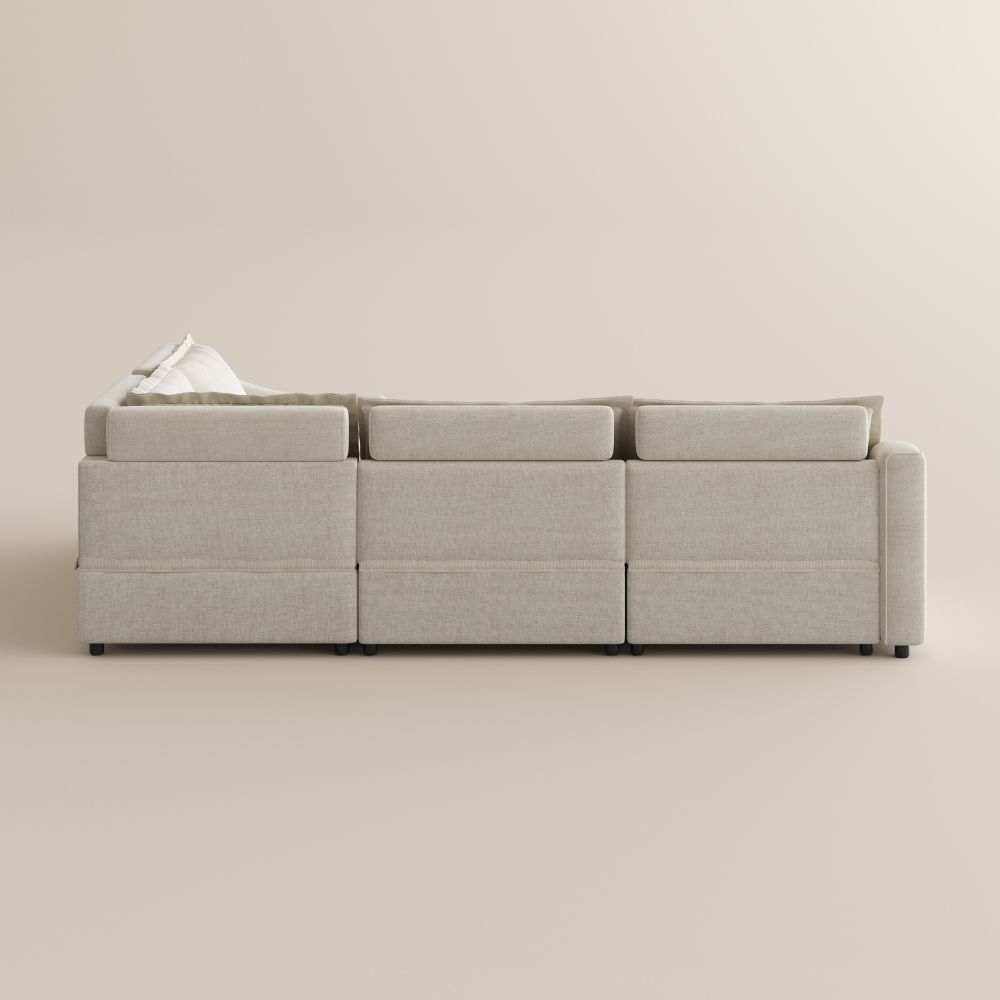 Power Outlet Beige Velvet Modular Sofas