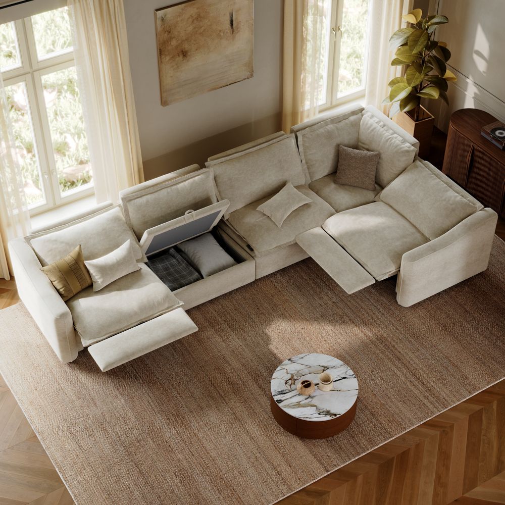 Sofas & Loveseats Beige Pet-Friendly Fabric Modular Sofas