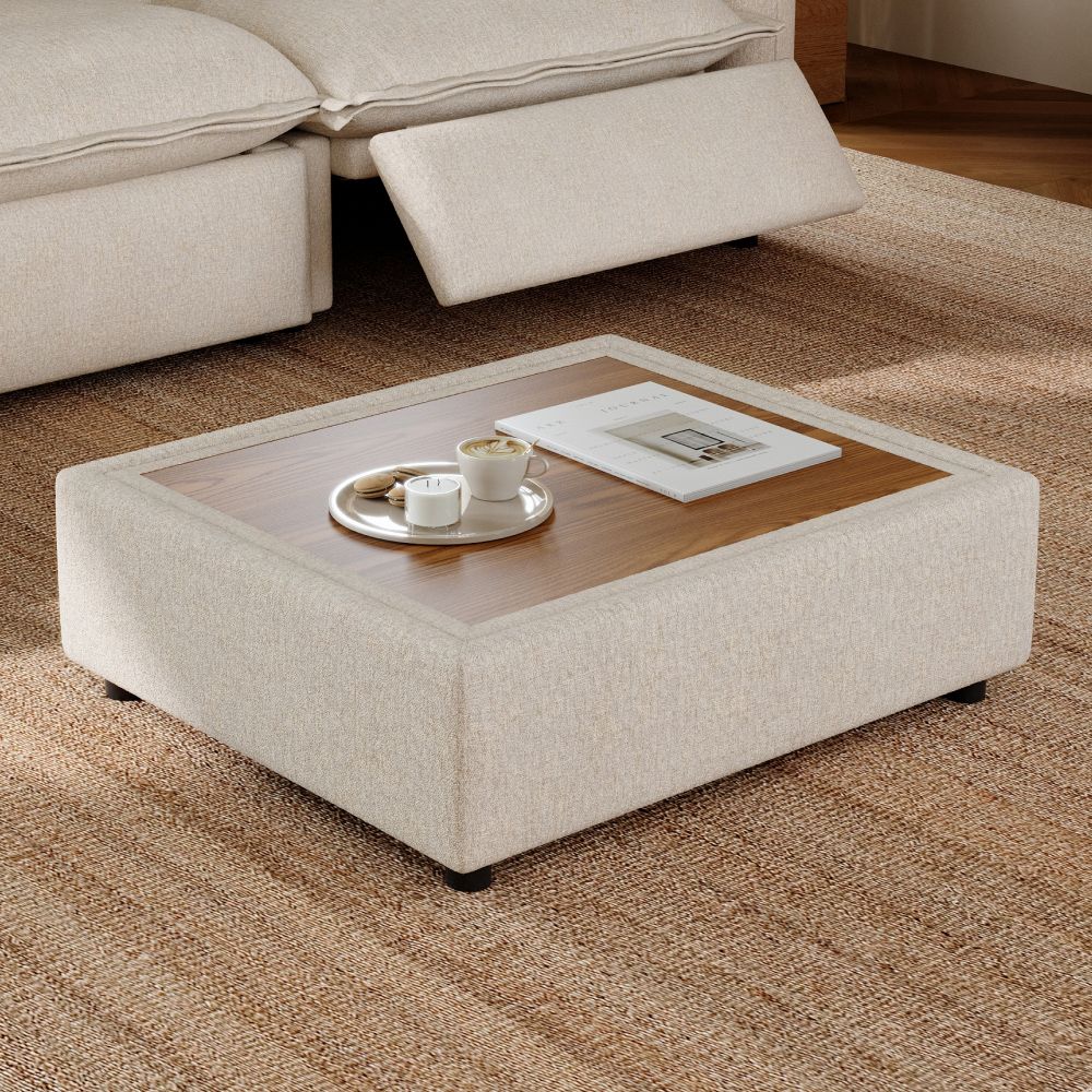 with Shelf Beige Linen Modular Sofas