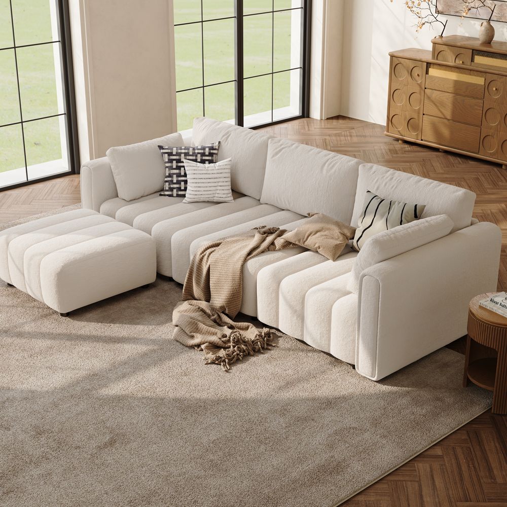 Beige Chenille Modular Sofas