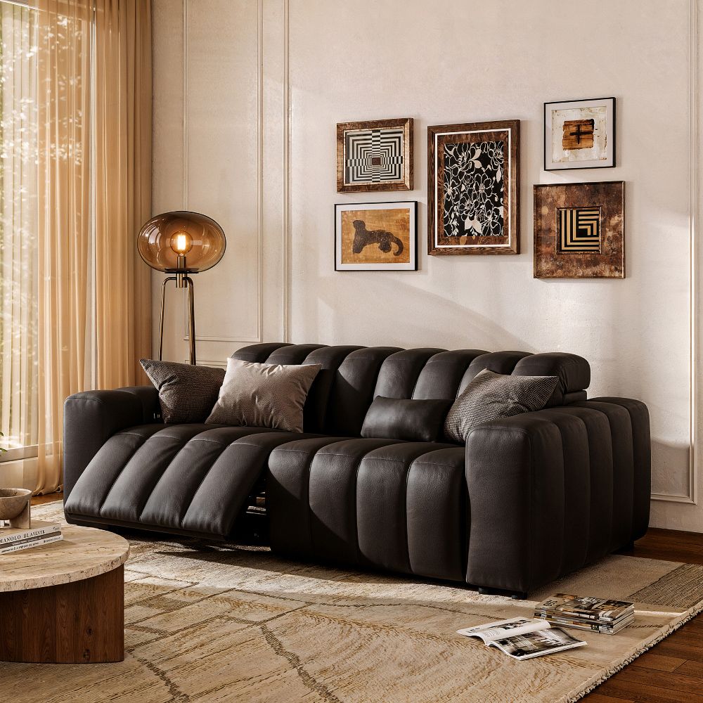 Black Full-Grain Leather Modular Sofas