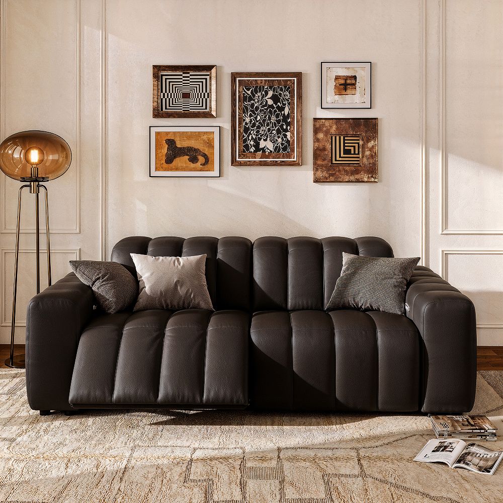 Black Full-Grain Leather Modular Sofas