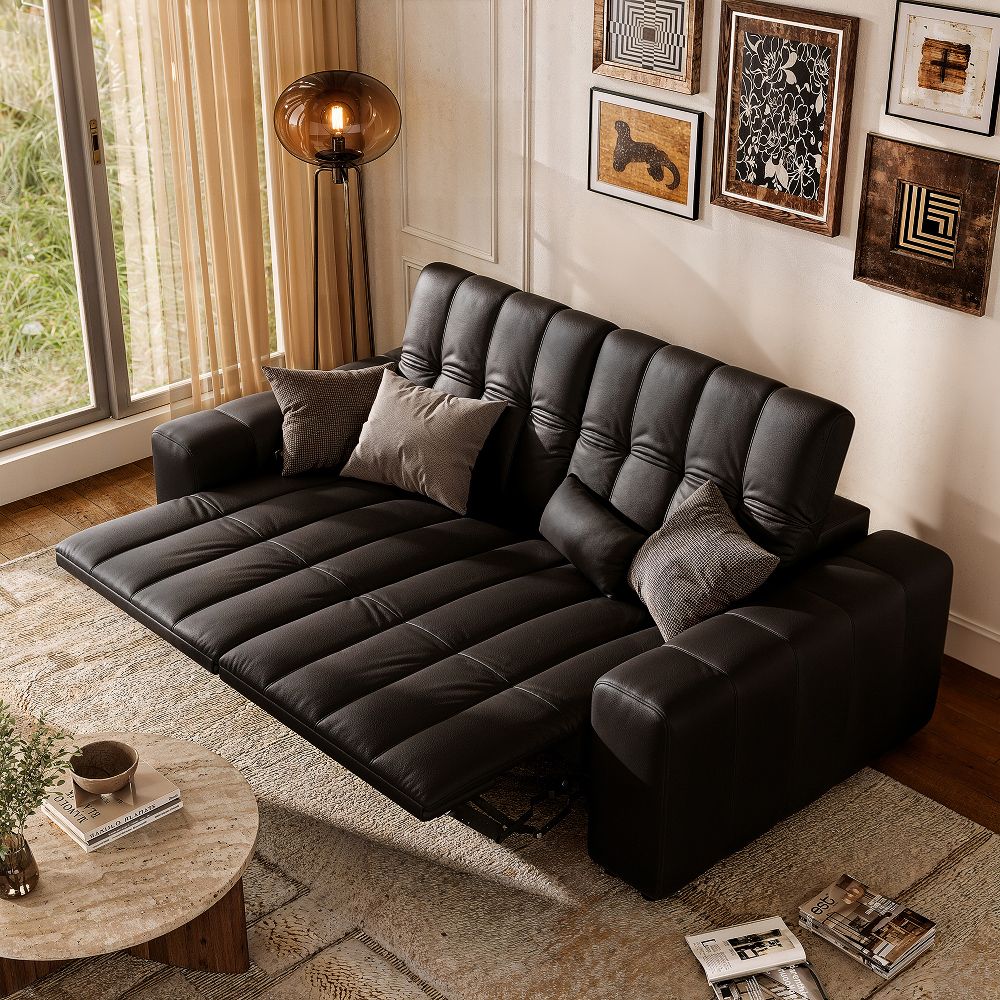 Black Full-Grain Leather Modular Sofas