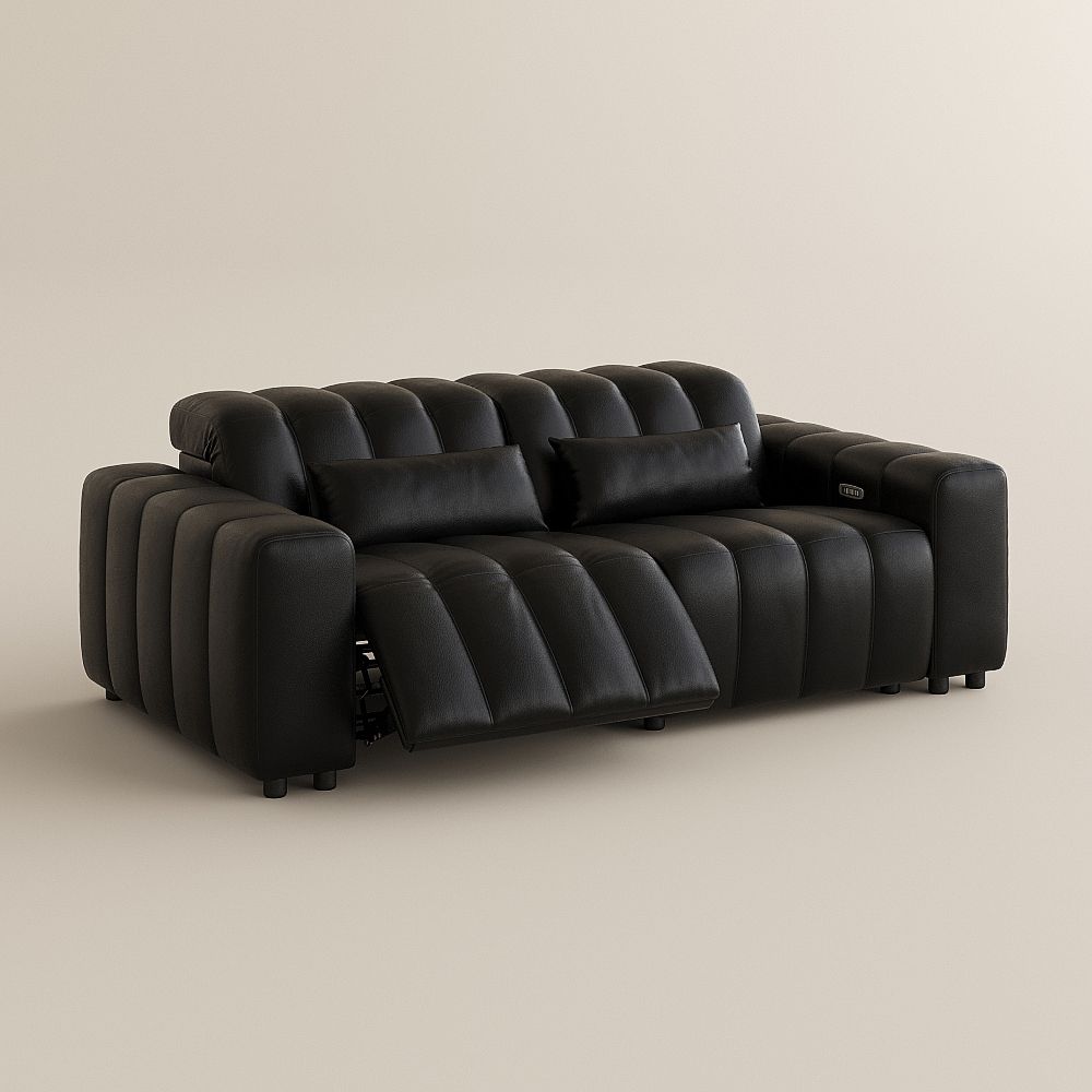 Black Full-Grain Leather Modular Sofas