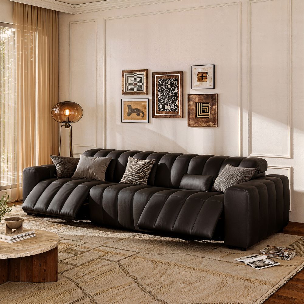 Black Full-Grain Leather Modular Sofas