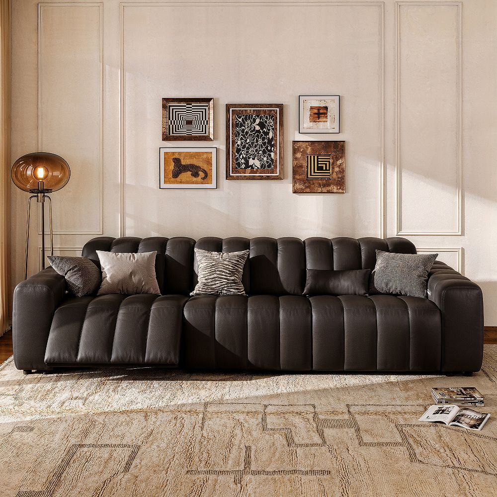 Black Full-Grain Leather Modular Sofas