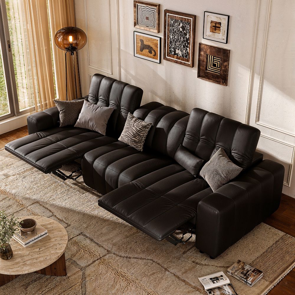 Black Full-Grain Leather Modular Sofas