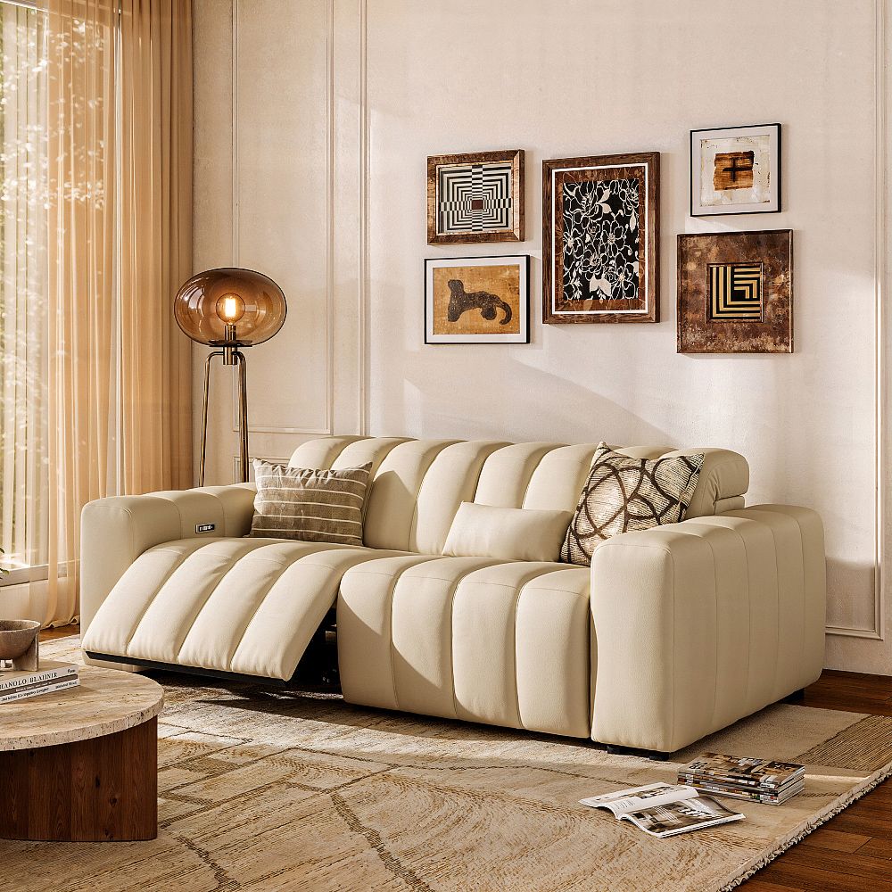 Beige Full-Grain Leather Modular Sofas