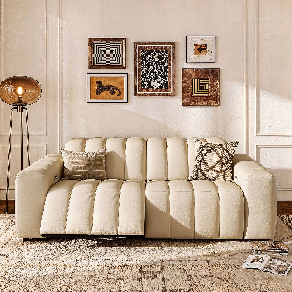 Beige Full-Grain Leather Modular Sofas