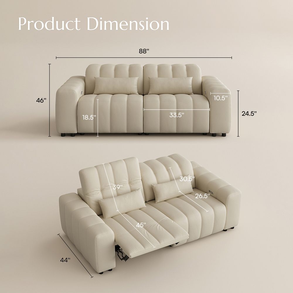 Beige Full-Grain Leather Modular Sofas