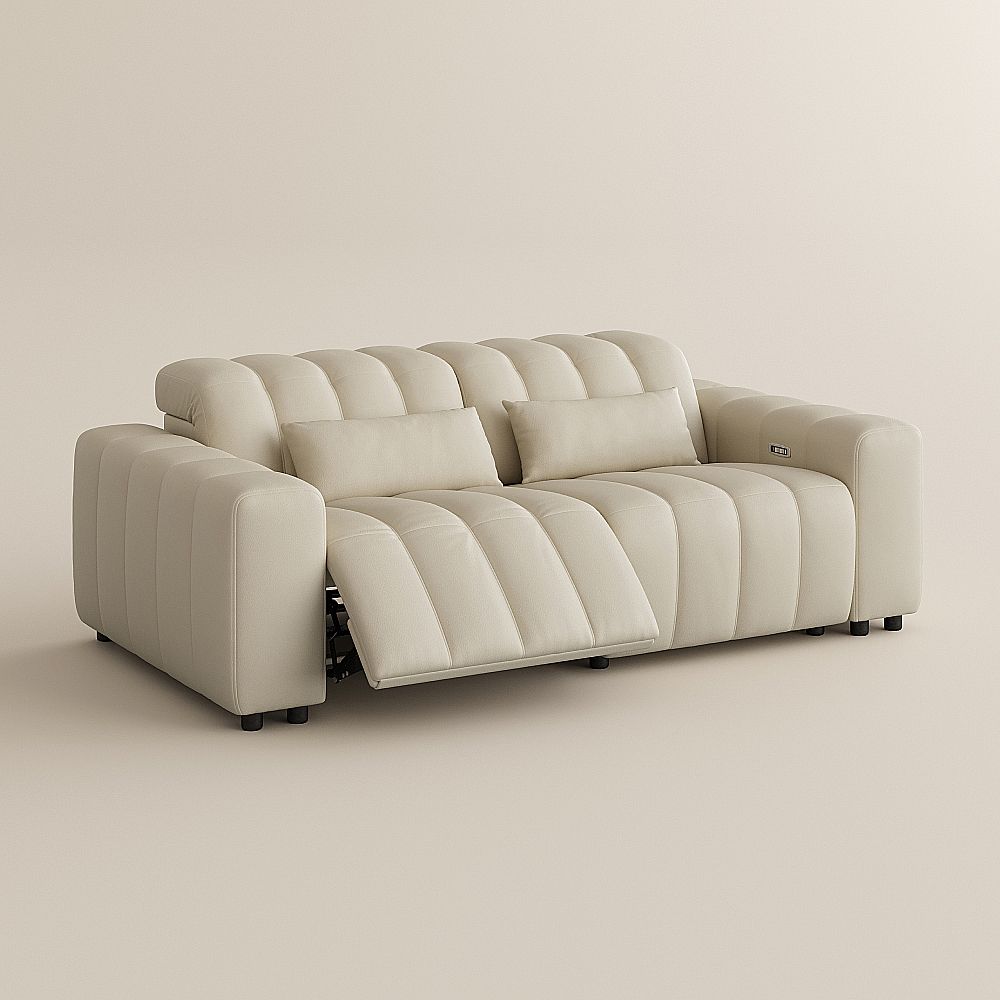 Beige Full-Grain Leather Modular Sofas