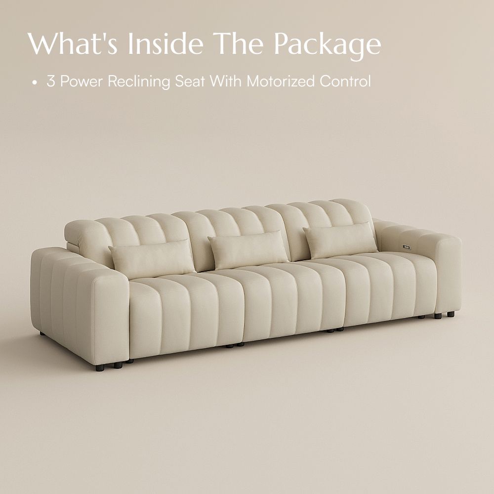 Beige Full-Grain Leather Modular Sofas