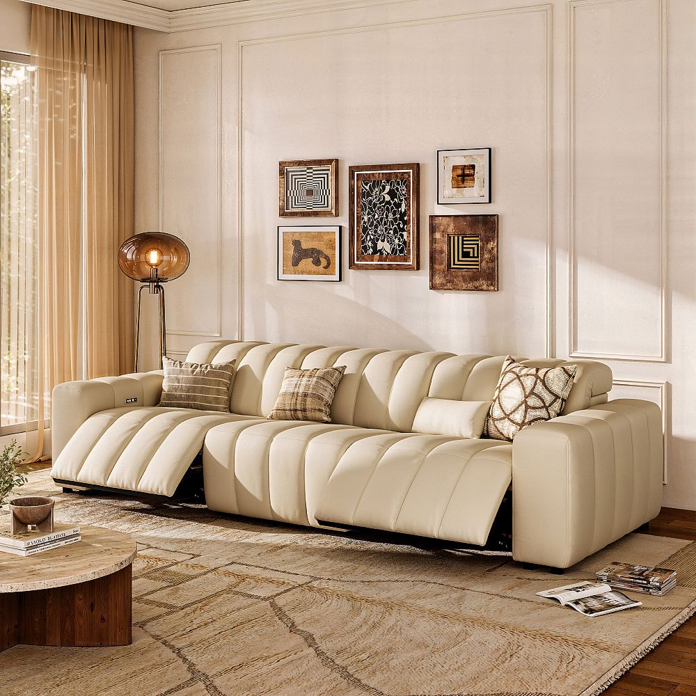 Beige Full-Grain Leather Modular Sofas
