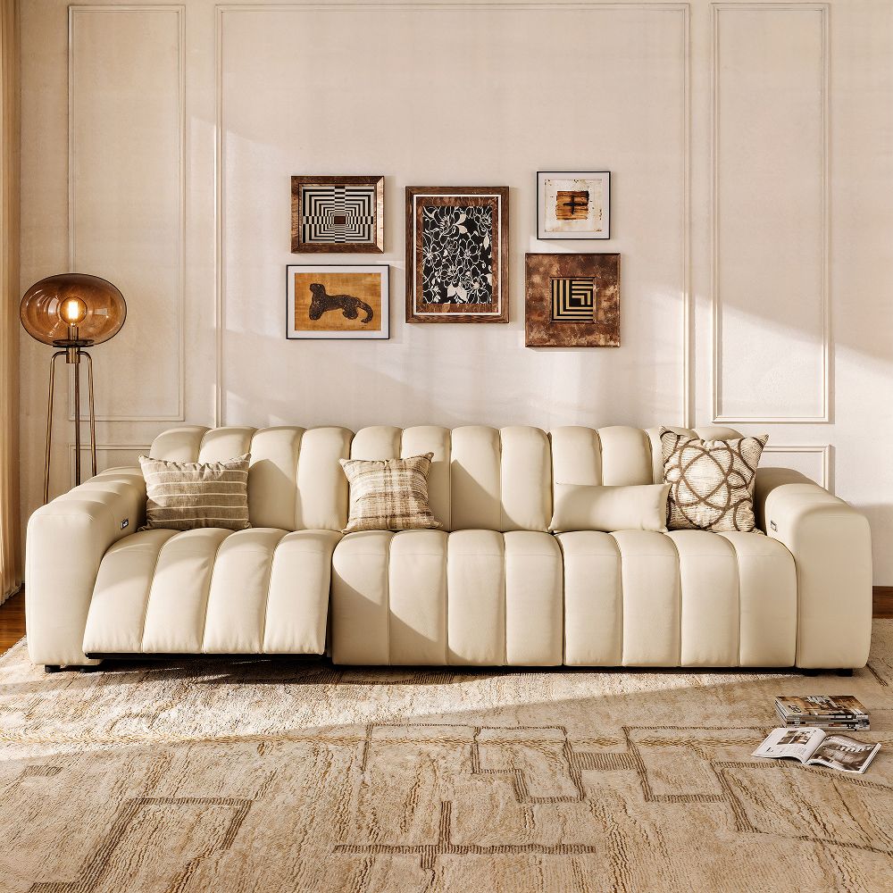 Beige Full-Grain Leather Modular Sofas