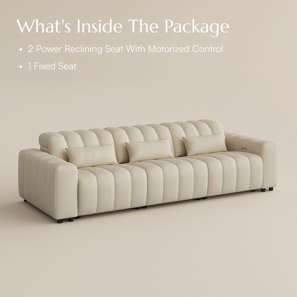 Beige Full-Grain Leather Modular Sofas