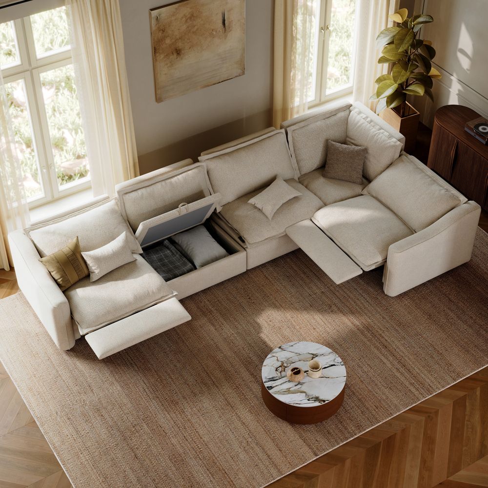 Soft Beige Linen Modular Sofas