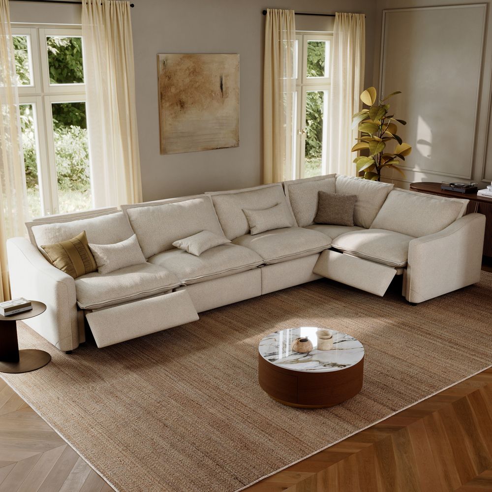 Living Room Beige Linen Modular Sofas