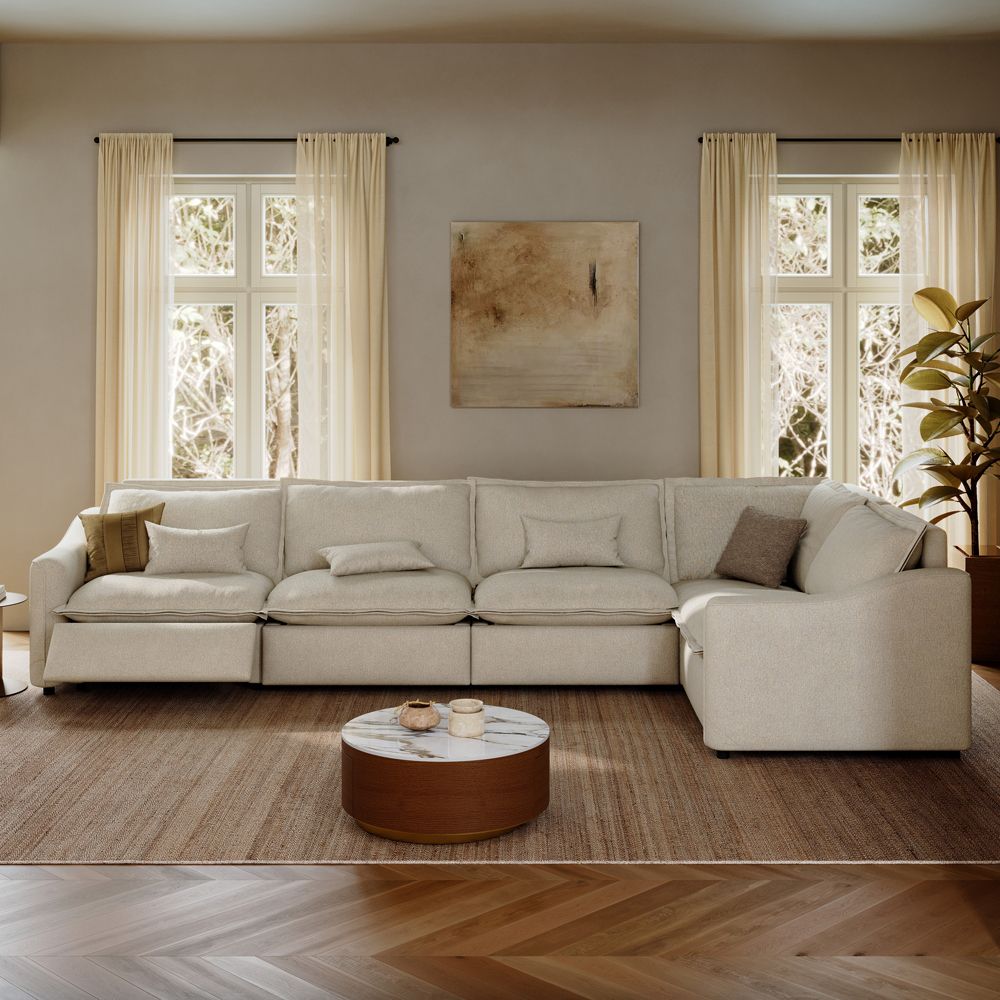 Home Theater Beige Linen Modular Sofas