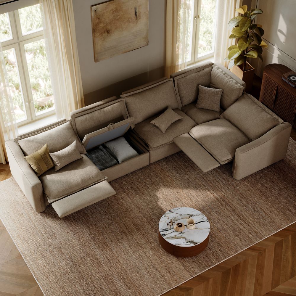 Comfortable Khaki Linen Modular Sofas