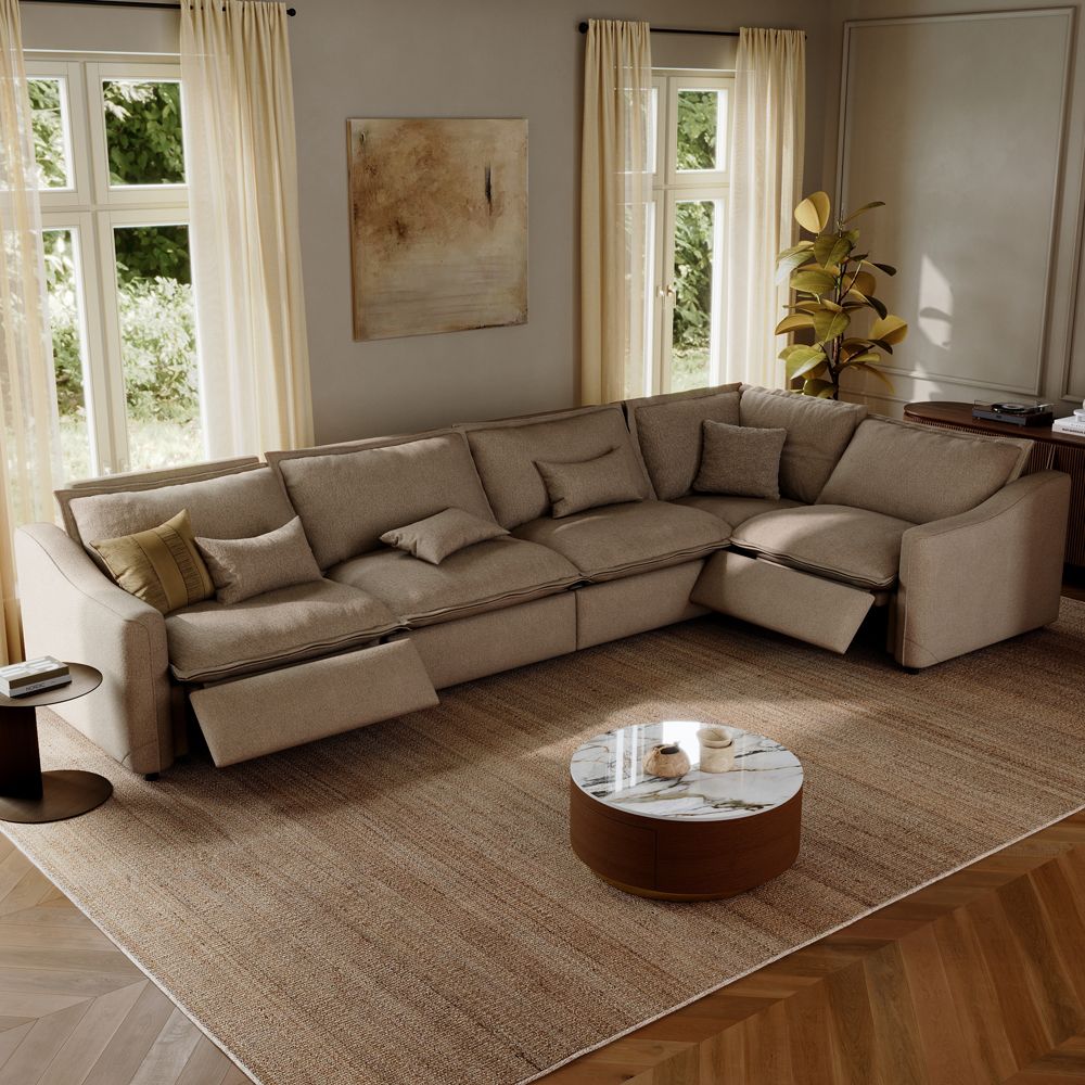 Large Khaki Linen Modular Sofas