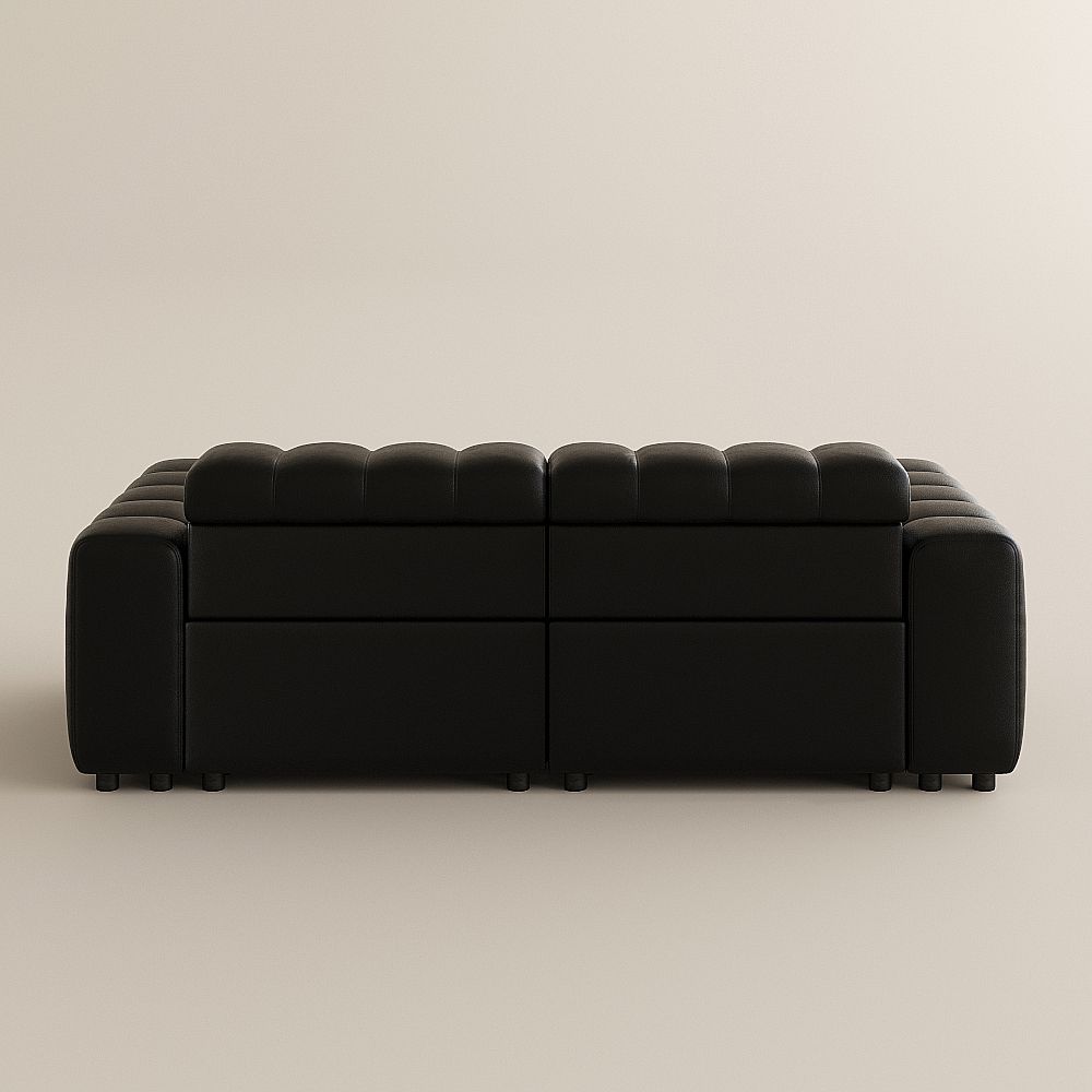 USB Port Black Full-Grain Leather Modular Sofas