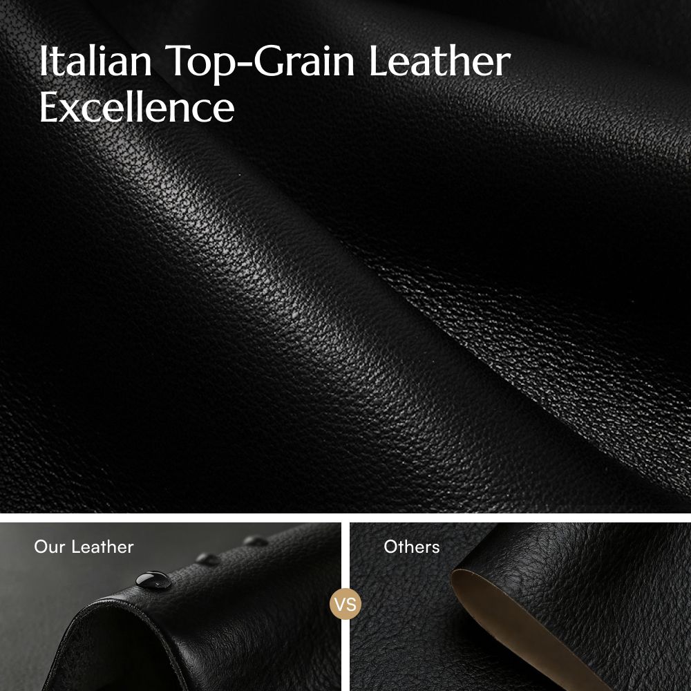 Mid Century Modern Black Full-Grain Leather Modular Sofas