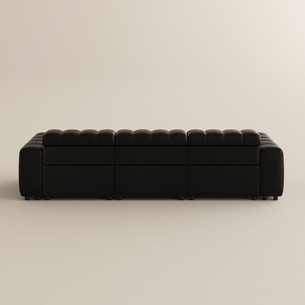 Mid Century Modern Black Full-Grain Leather Modular Sofas