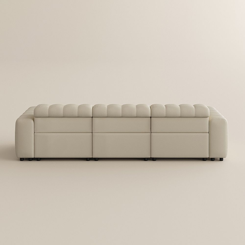 Power Outlet Beige Full-Grain Leather Modular Sofas