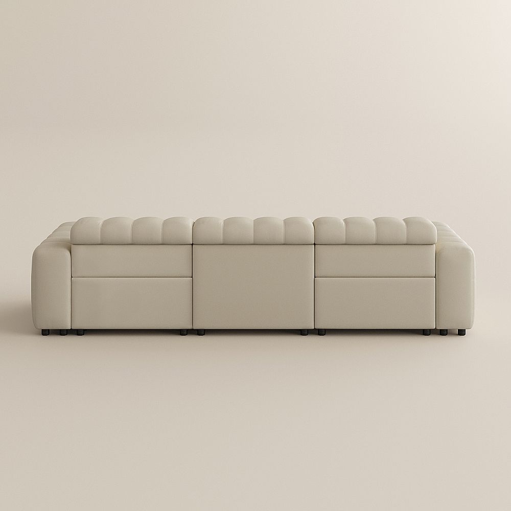 USB Port Beige Full-Grain Leather Modular Sofas