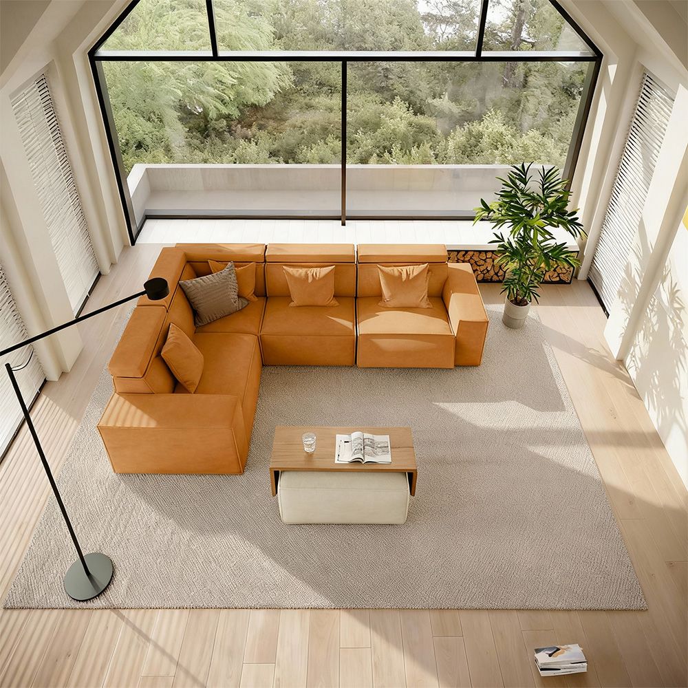 Modern Orange Fabric Modular Sofas